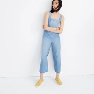 Madewell Denim Bow Back Cropped Jumpsuit Size 14